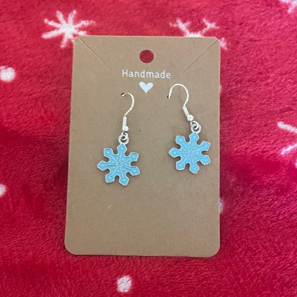 Handmade Blue Snowflake Earrings for Kids - Picture 1 of 3